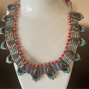Magnificent Genuine Turquoise, Lapis & Coral Necklace from Turkey